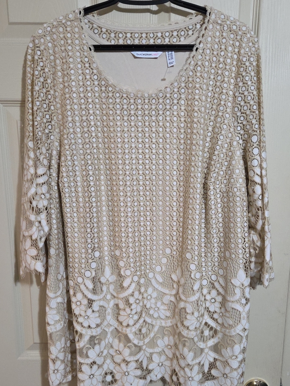 Isaac Mizrahi Cream Crochet Lace Tunic Top